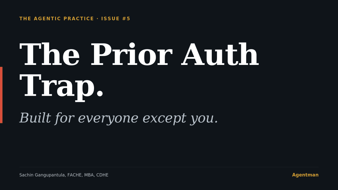 The Agentic Practice Issue 5 cover: The Prior Auth Trap — built for everyone except you
