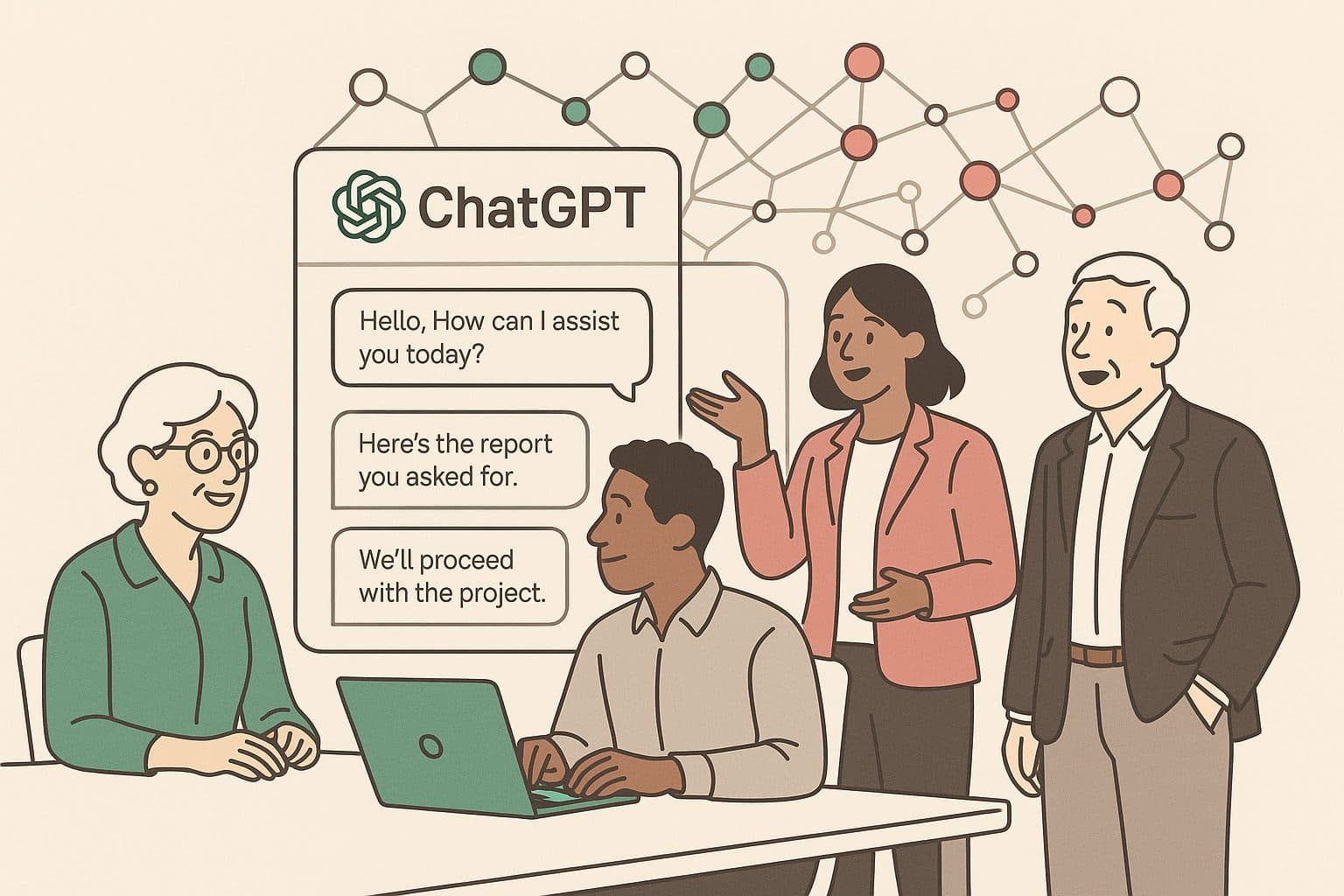 Person interacting with an AI assistant that visually demonstrates memory connections