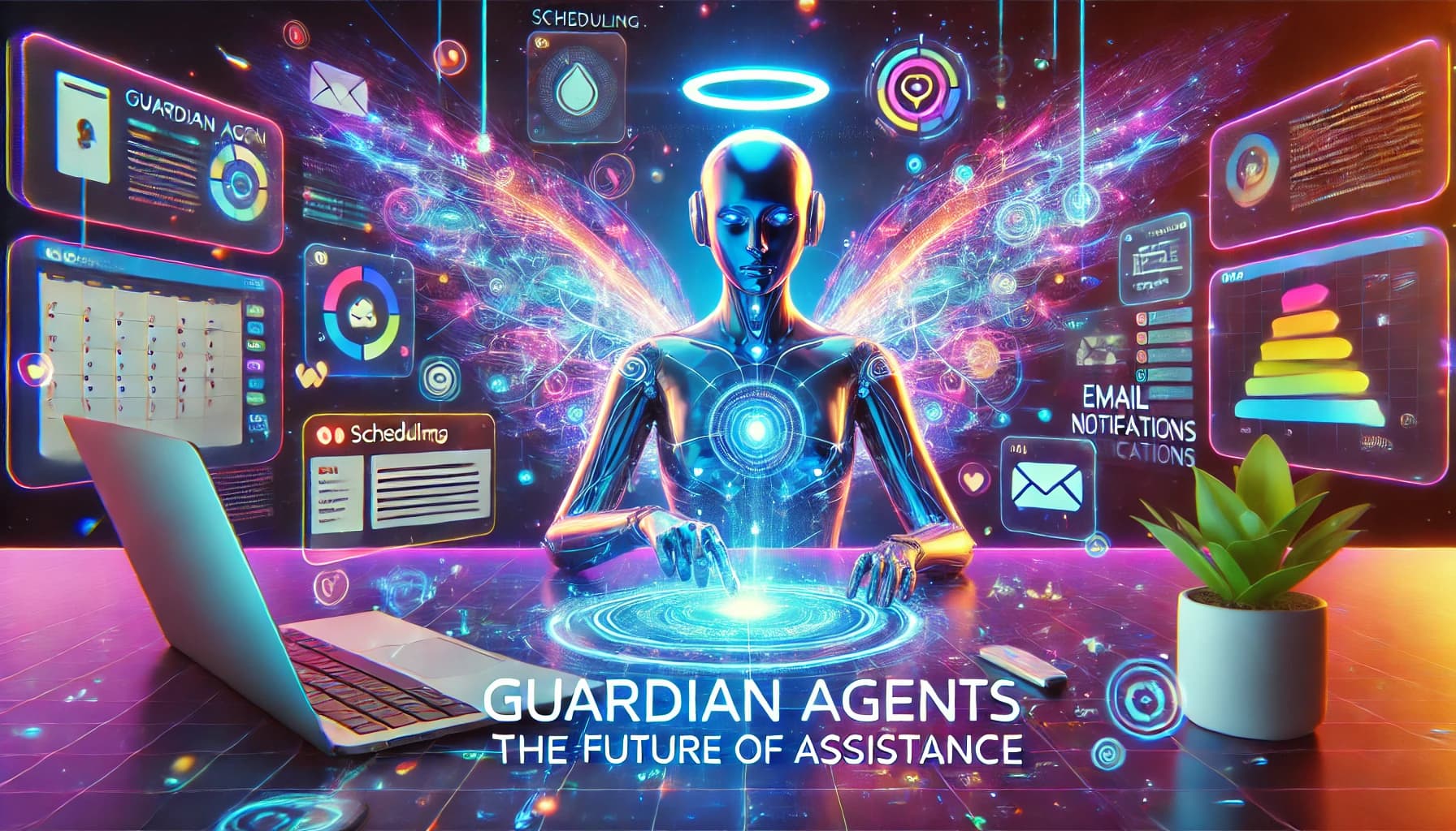 Conceptual illustration of Guardian Agents working seamlessly in the background while humans focus on strategic tasks