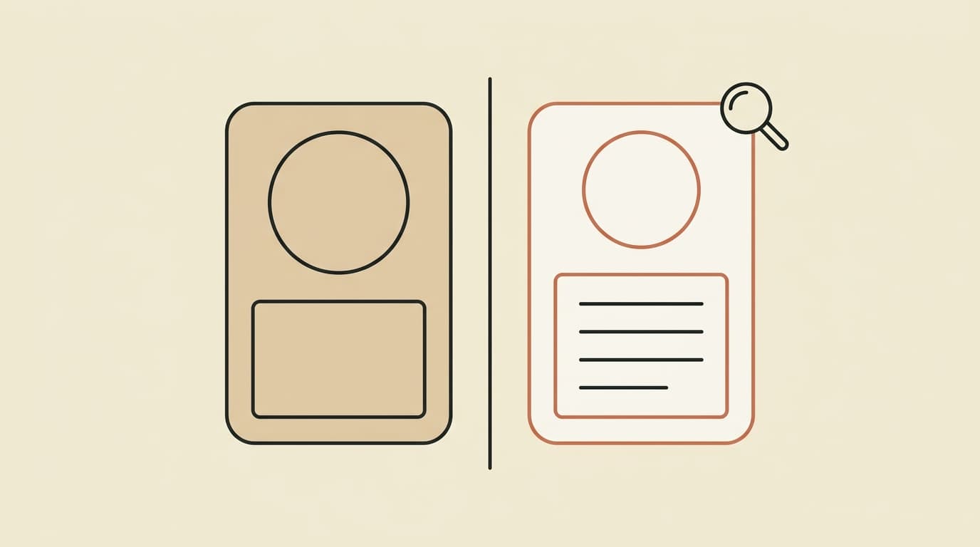 A large tan percentage-style circle on the left sits above an empty outlined box, while on the right a smaller terracotta-outlined circle sits above a box filled with horizontal lines — a claim without a denominator beside a claim with its evidence.