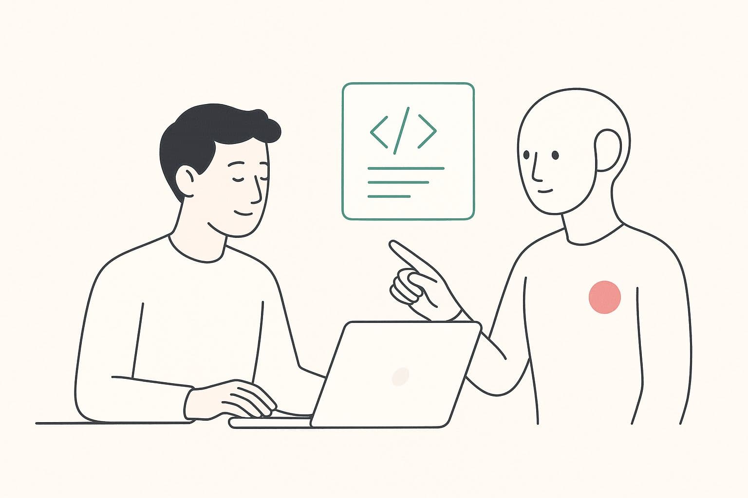 Vibe coding:Illustration of a developer collaborating with AI to write code