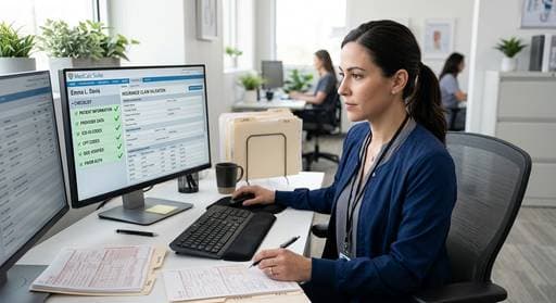 Healthcare staff reviewing claims before automated submission