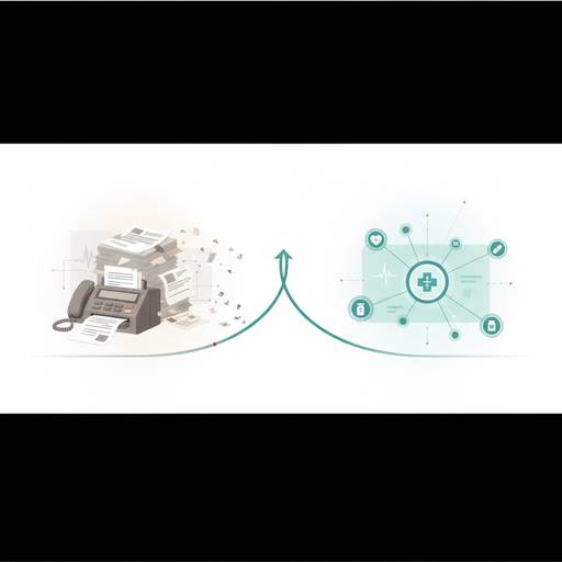 Illustration of prior authorization workflow transitioning from manual fax to electronic FHIR API