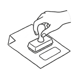 A hand pressing a stamp onto a document
