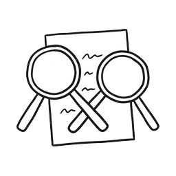Two magnifying glasses crossed over a document