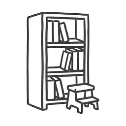 A bookcase full of books with a step stool beside it